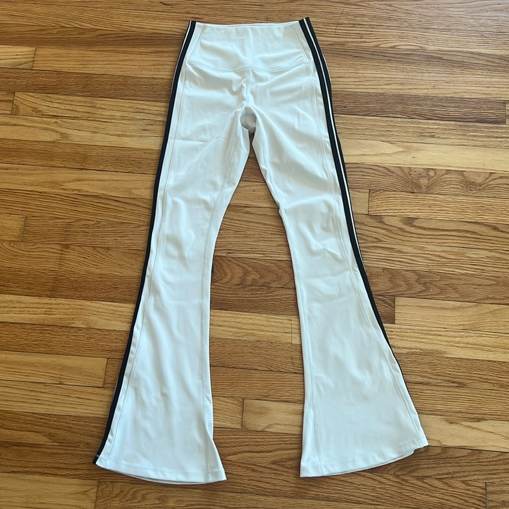 Splits59 White Flared Leggings with Black Stripes